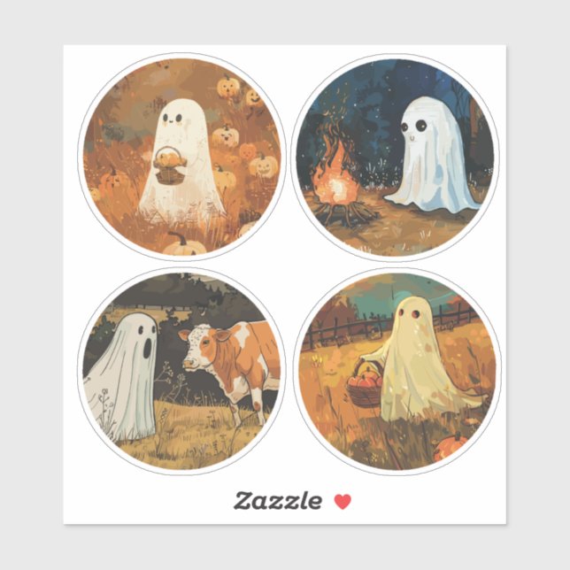 Gemütliche Ghost-Sticker (Set von 4 Jahren) Aufkleber (Blatt)