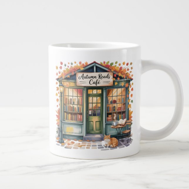 Gemütliche Herbst-Buch-Café-Tasse — Offenes Buch & Jumbo-Tasse (Rechts)