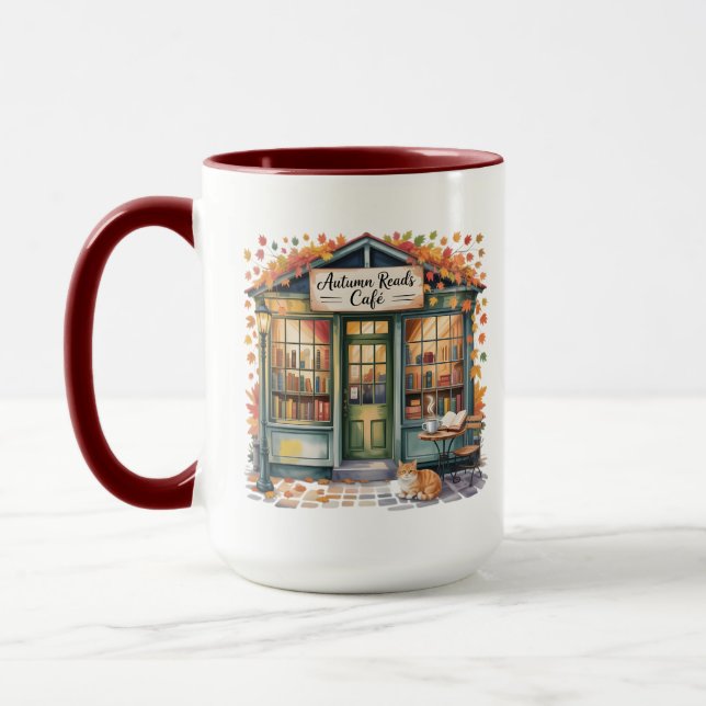 Gemütliche Herbst-Buch-Café-Tasse — Offenes Buch & Tasse (Links)