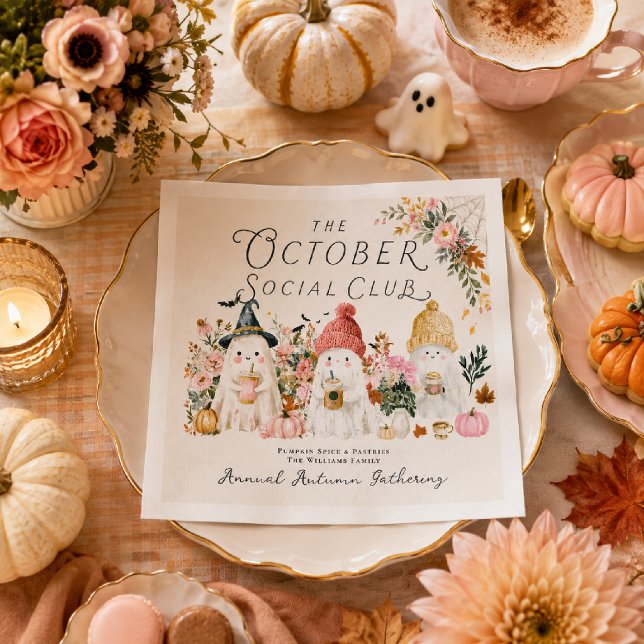 Gemütliche Herbst-Kaffee-Geister-Blumen-Feier Serviette (Von Creator hochgeladen)