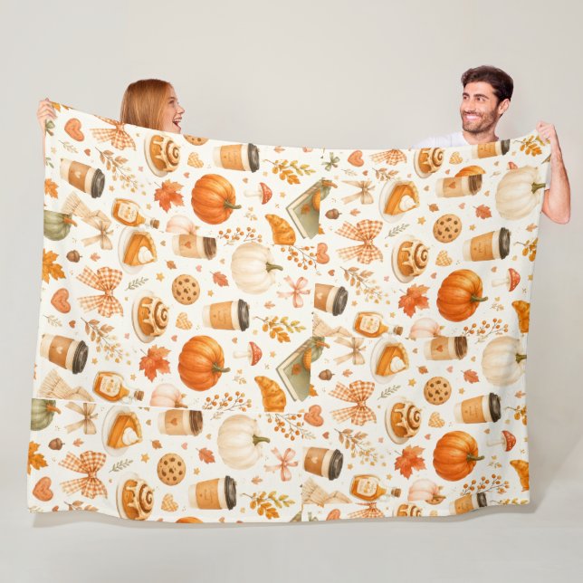 Gemütliche Herbst-Pumpkin- und Kaffee-Wurfdecke –  Fleecedecke (Beispiel)