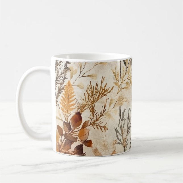 Gemütliche Herbstästhetische Botanische Printwerbu Kaffeetasse (Links)