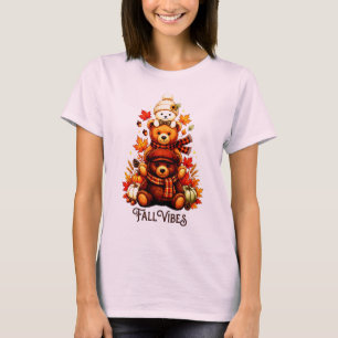 Gemütliche Herbstbären gestapelt Herbstblätter & K T-Shirt