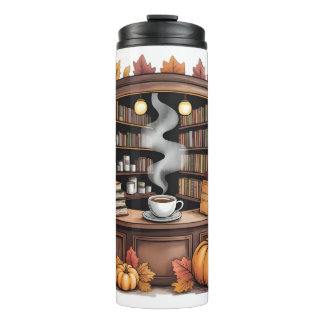 Gemütliche Herbstbibliothek-Kaffeebecher Isolierfl Thermosbecher