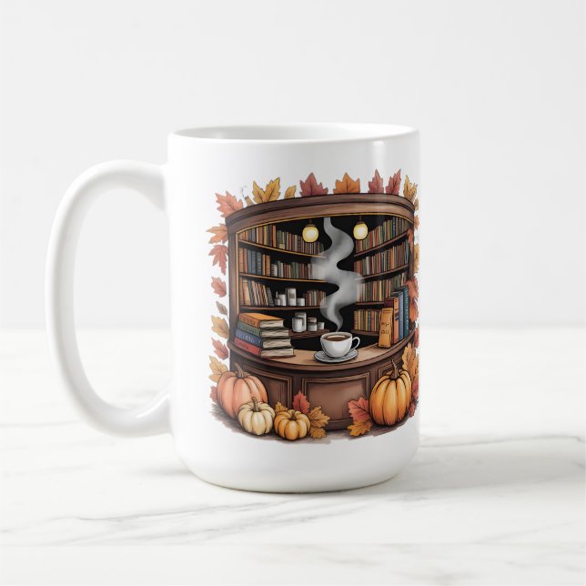 Gemütliche Herbstbibliothek-Kaffeetasse — Buchnisc Kaffeetasse (Links)