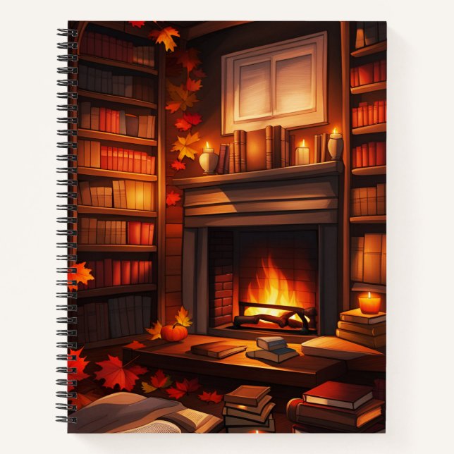 Gemütliche Herbstbibliothek Notizbuch (Vorderseite)