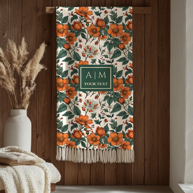 Gemütliche Herbstblumen Terrakotta Rustikale Grüne Fleecedecke (Snug Autumn Flowers Terracotta Rustic Green Tones Blanket)