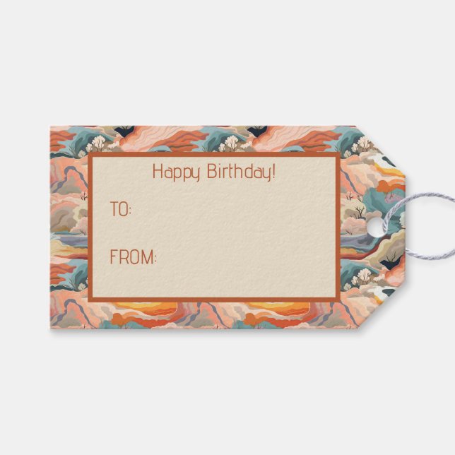 Gemütliche Herbstfarben Abstrakte Digitale Kunst Geschenkanhänger (Vorderseite (Horizontal))