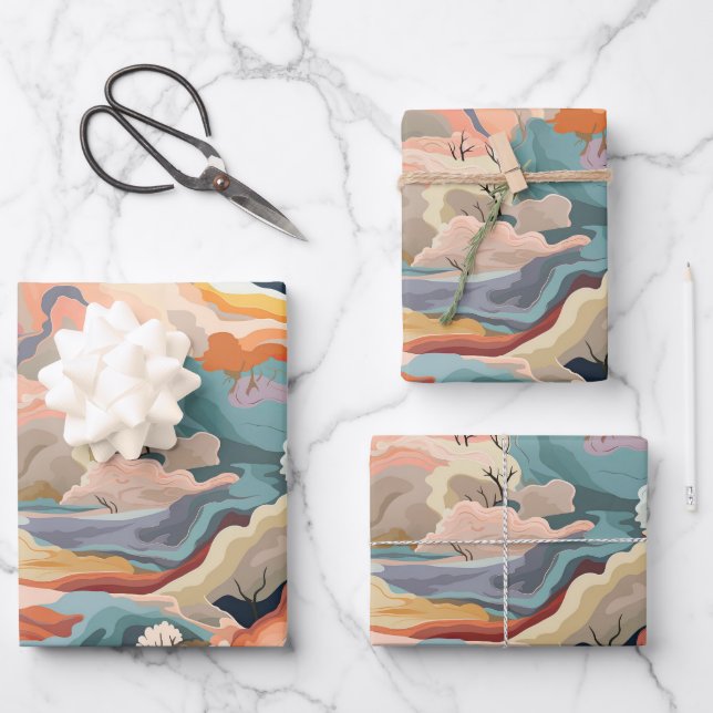 Gemütliche Herbstfarben Abstrakte Digitale Kunst Geschenkpapier Set (Vorderseite)