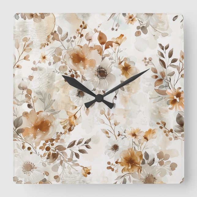 Gemütliche Herbstflorale Botanische Printwerbung Quadratische Wanduhr (Vorderseite)