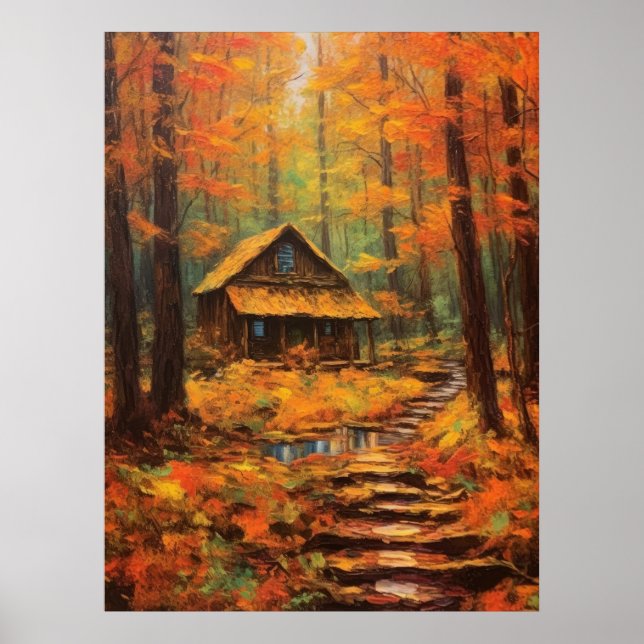 Gemütliche Herbstkabine Retreat Kunstvoll wandern  Poster (Vorne)