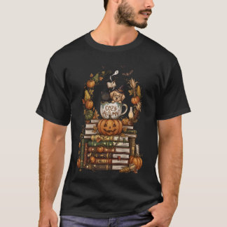 Gemütliche Herbstkatze Hund Kürbis Bücher T-Shirt