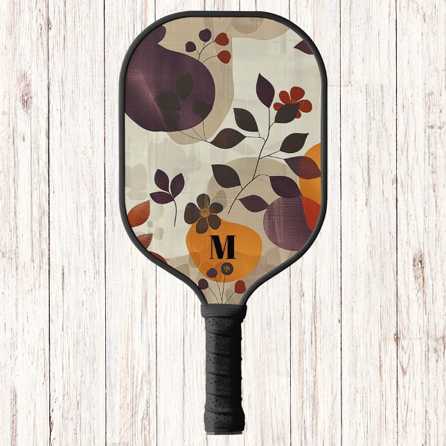 Gemütliche Herbstlaube Moderne Monogram Pickleball Schläger (Von Creator hochgeladen)