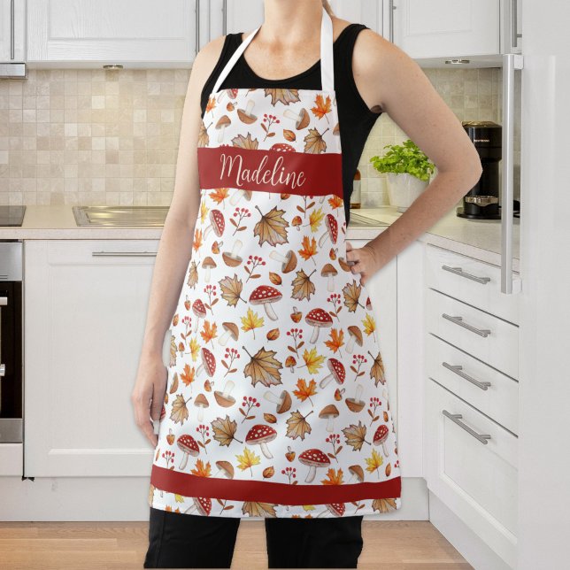 Gemütliche Herbstlaube und Pilze Personalisiert Schürze (Cozy Fall Leaves and Mushrooms Personalized Apron)