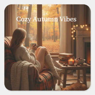 Gemütliche Herbststimmung | Personalisiertes Herbs Quadratischer Aufkleber