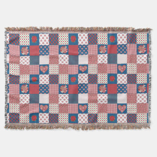 Gemütliche Herzen und Rosen Faux-Patchwork-Wurfdec Decke