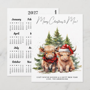 Gemütliche Highland-Kuh 2027 Kalender Weihnachtska Postkarte