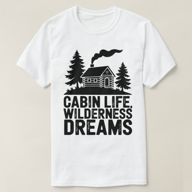 Gemütliche Holzhütte in der Silhouette Forest T-Shirt (Design vorne)