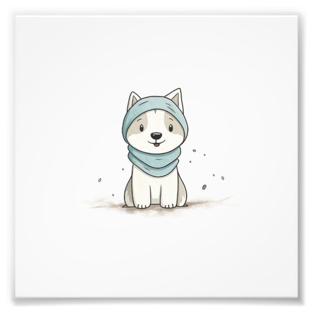 Gemütliche Husky Illustration - Adorable Welpe im  Fotodruck (Vorne)