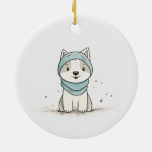 Gemütliche Husky Illustration - Adorable Welpe in  Keramik Ornament