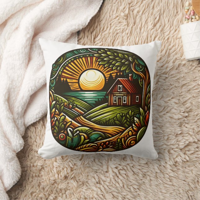 Gemütliche Hütte bei Sonnenuntergang in einer lebe Kissen (Decke)