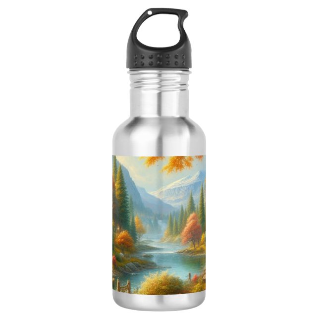 Gemütliche Hütte im Wald Edelstahlflasche (Vorderseite)