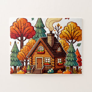 Gemütliche Hütte im Wald im Herbst
