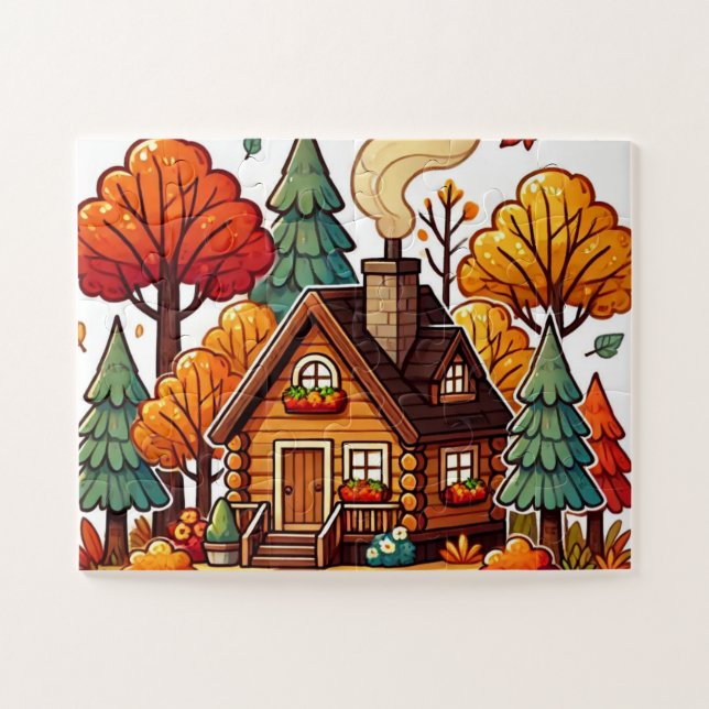 Gemütliche Hütte im Wald im Herbst (Horizontal)