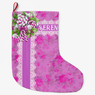 Gemütliche Hütte Rosa und Lila Strumpf Großer Weihnachtsstrumpf