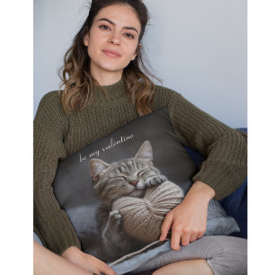 Gemütliche Hygge Valentins Tabby Katze Wolle Herz Kissen