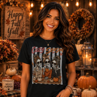 Gemütliche Jahreszeit Süße Skelette Kürbis-Eiskaff T-Shirt