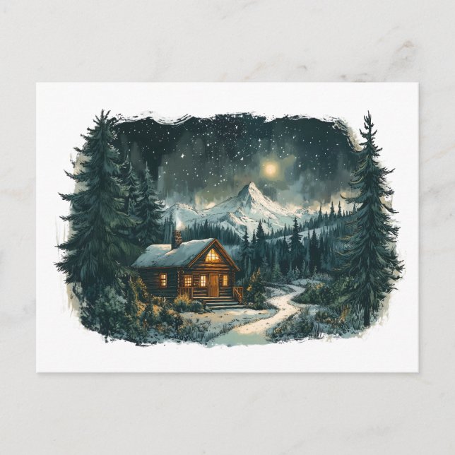 Gemütliche Kabine in einem Winterwunderland Postkarte (Vorderseite)