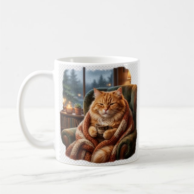 Gemütliche Kaffee-Katzen-Illustration Kaffeetasse (Links)
