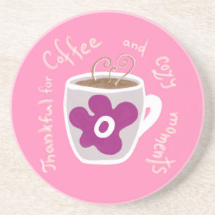 Gemütliche Kaffeetasse mit großer Blume und Zitat Getränkeuntersetzer
