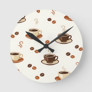 Gemütliche Kaffeetassen Nahtloses Muster Runde Wanduhr