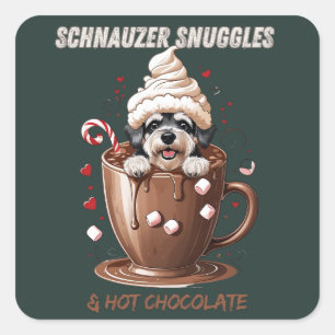 Gemütliche Kakao- & Schnauzer-Aufkleber – Winterpa Quadratischer Aufkleber