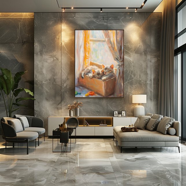 Gemütliche Kätzchen Schlafen im Sonnenlicht - Impr Poster (Von Creator hochgeladen)