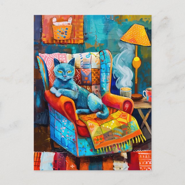 Gemütliche Katze im Sessel Postkarte (Vorderseite)