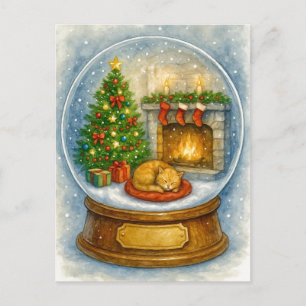 Gemütliche Katze Kamin Weihnachten Schneekugel Pos
