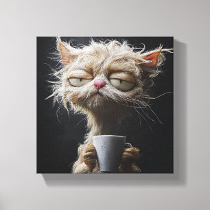 Gemütliche Katze mit einer Tasse Wärme - Entspanne Leinwanddruck