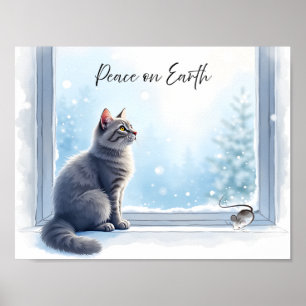 Gemütliche Katze und Maus am Fenster - Winter-Wass Poster