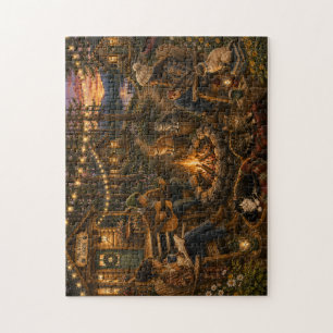 Gemütliche Katzenhütten-Wasserfarben-Puzzle Whim