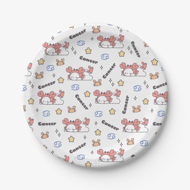 Gemütliche Krebskonstellation Bunny & Crab Zodiac Pappteller (Vorderseite)
