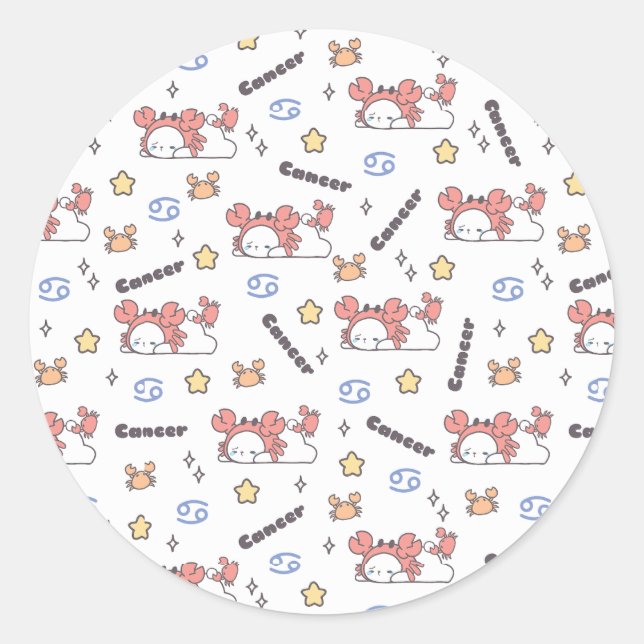 Gemütliche Krebskonstellation Bunny & Crab Zodiac Runder Aufkleber (Vorderseite)