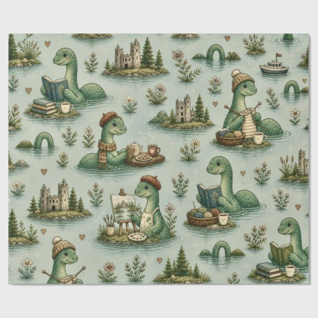 Gemütliche Kryptide Nessie Loch Ness Monster Hobby Geschenkpapier (Flach)
