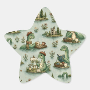 Gemütliche Kryptiden Nessie Loch Ness Monster Hobb Stern-Aufkleber