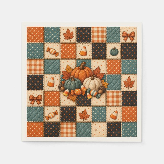 Gemütliche Kürbis- Patchwork-Quilt-Halloween-Servi Serviette (Vorderseite)