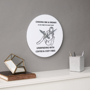Gemütliche Lese- & Kaffee-Wanduhr  Große Wanduhr