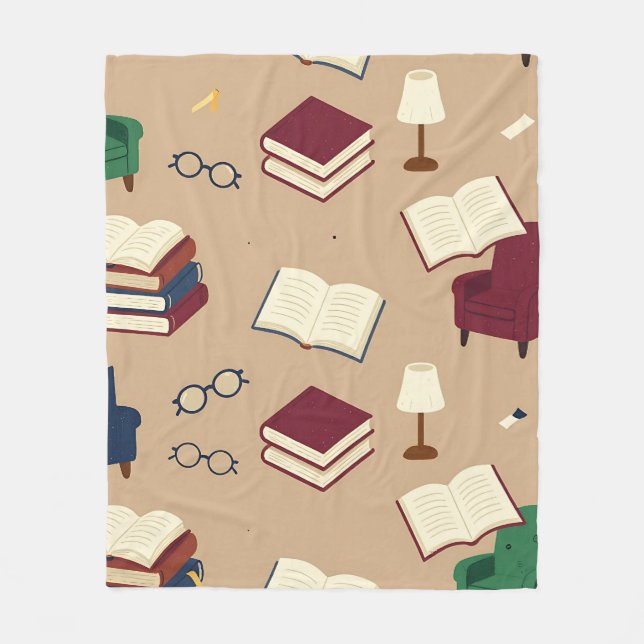 Gemütliche Leseecke Bücher Muster Fleecedecke (Vorderseite)