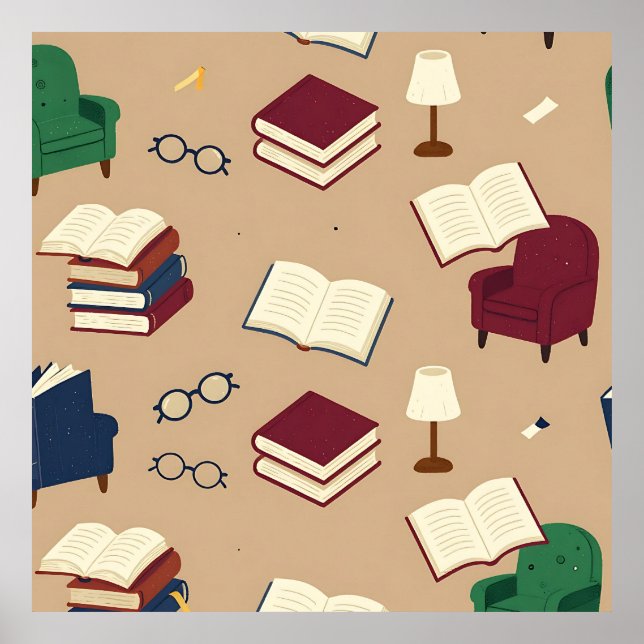 Gemütliche Leseecke Bücher Muster Poster (Vorne)